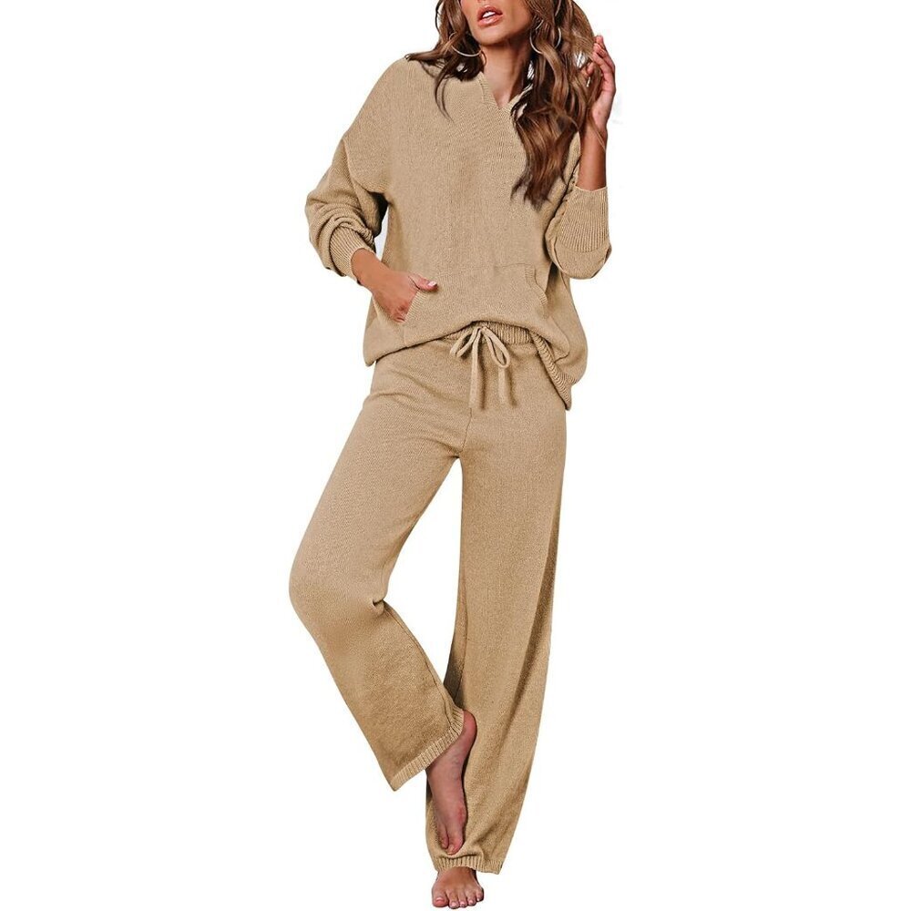 Women's Sweater Set Long Sleeve Hoodie Wide Leg Pants Lounge Wear